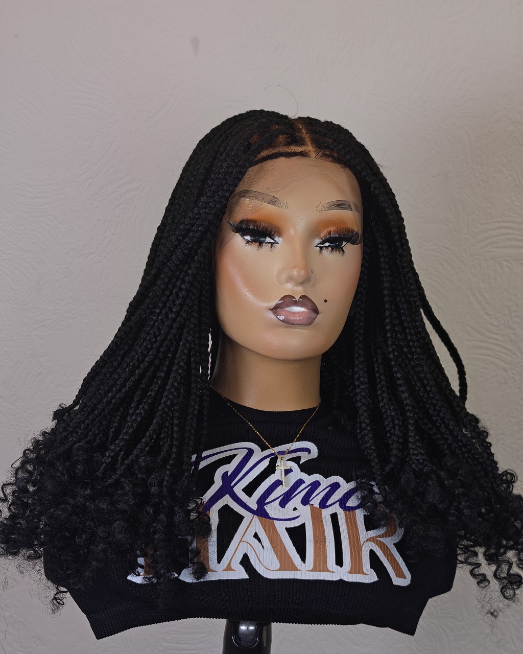 Frontal braided wig with curls